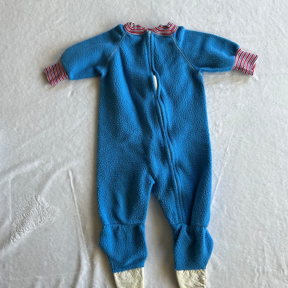 Vintage Gerber Blue Fleece Footed Sleeper Pajamas Made in USA Size 1T Small